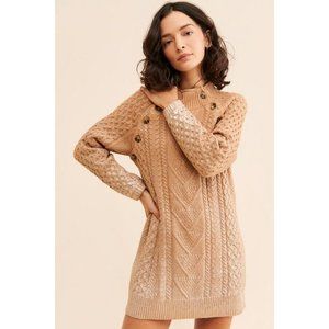 Anthropologie Tan Cable Knit Sweater Dress